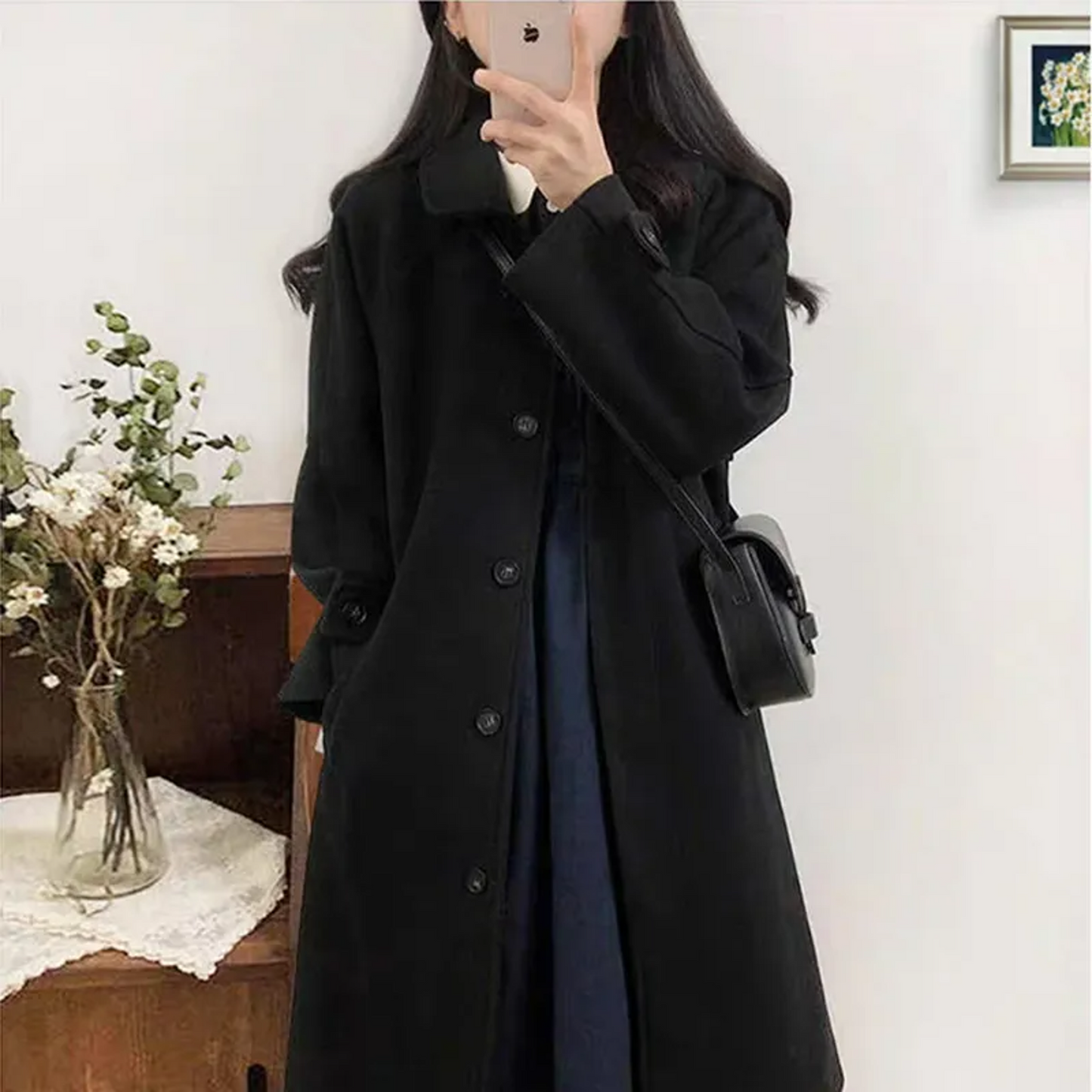 Vintage Long Woolen Coat Dark Academia Vibes