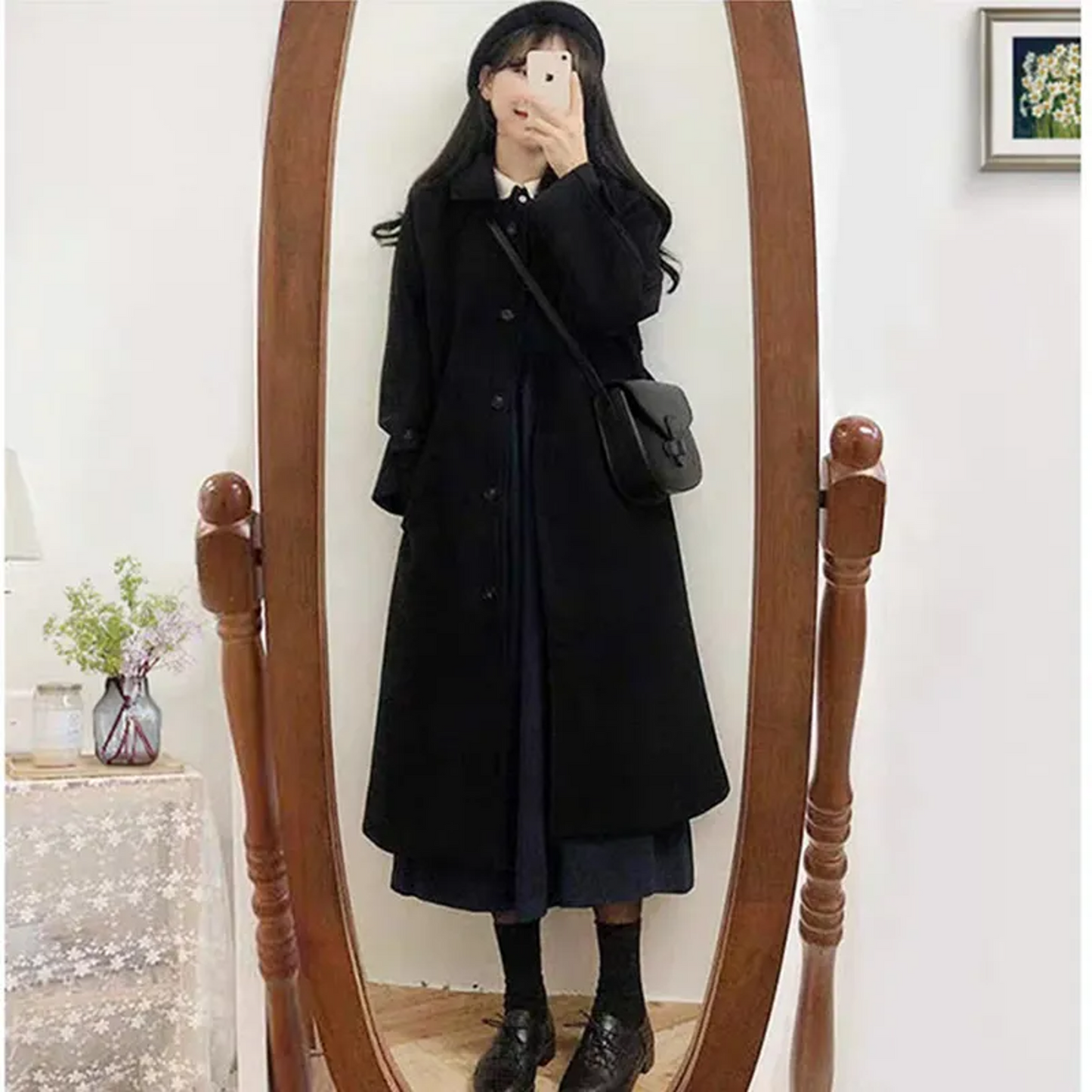 Vintage Long Woolen Coat Dark Academia Vibes