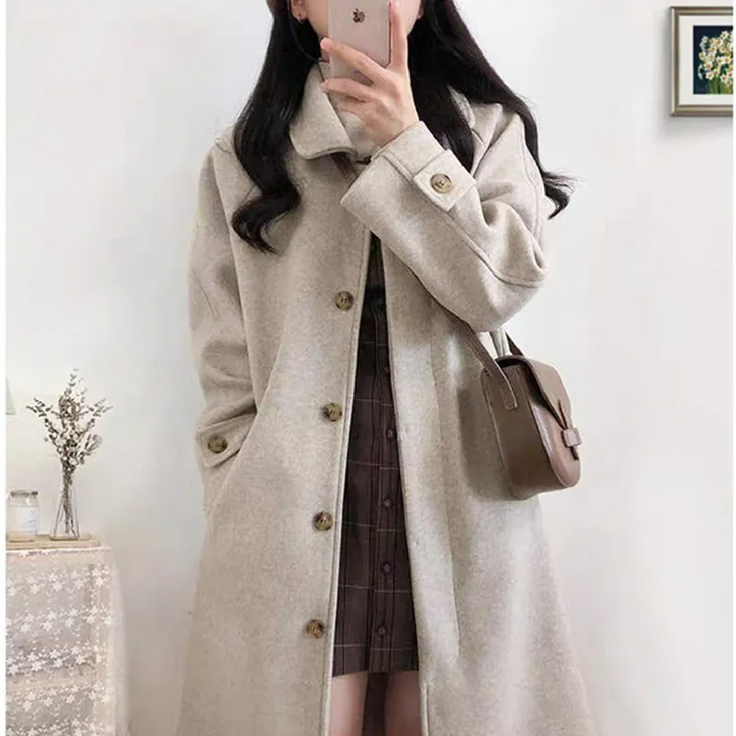 Vintage Long Woolen Coat Dark Academia Vibes