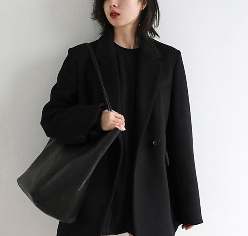 Vintage Dark Academia Wool Trench Coat For Women