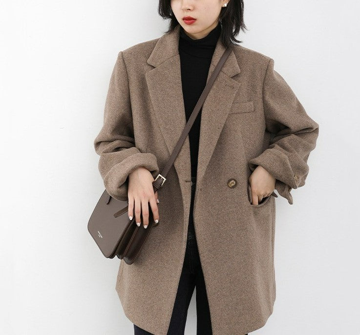 Vintage Dark Academia Wool Trench Coat For Women