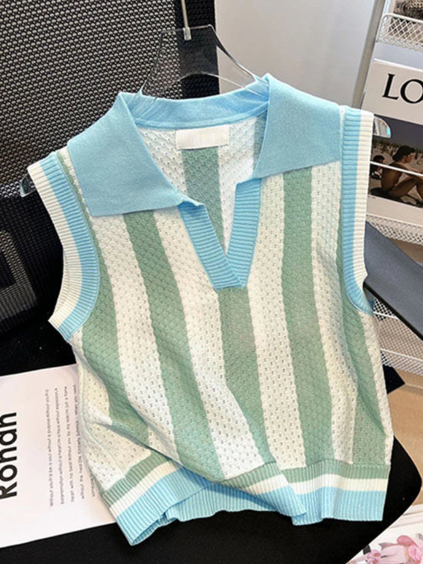 Polo Collared Y2K Fashion Striped Crop Top