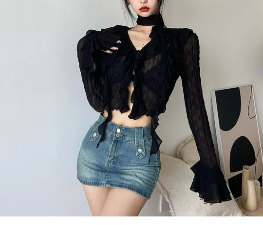 Gothic Ruffle Flare Sleeve Blouse