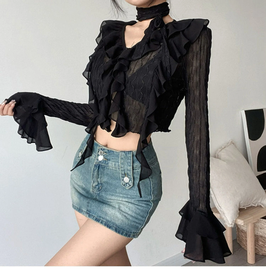 Gothic Ruffle Flare Sleeve Blouse