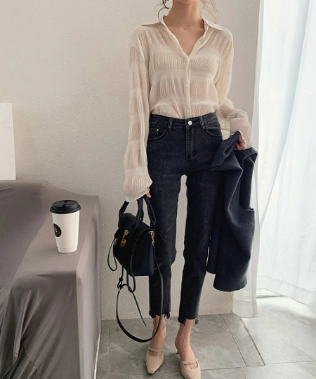 Elegant Vintage Casual Chiffon See-Through Bell Sleeve Blouse