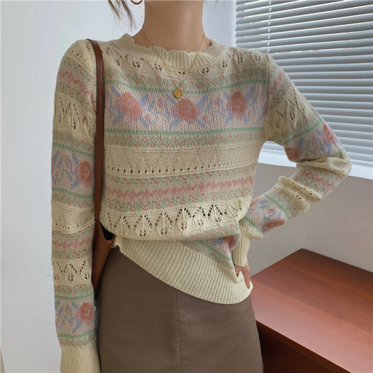 Vintage Knitted Lace Floral Sweater