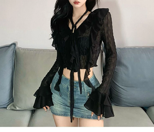 Gothic Ruffle Flare Sleeve Blouse