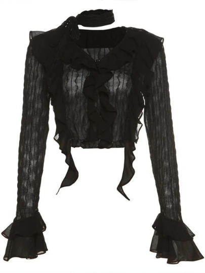 Gothic Ruffle Flare Sleeve Blouse