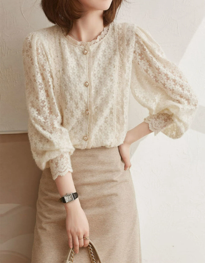 Light Academia Floral Vintage Lace Blouse