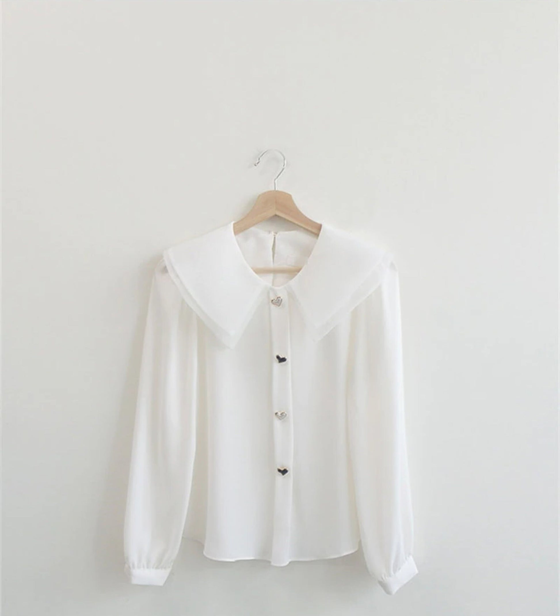 Y2K Fashion Minimalist Elegant Heart Buttoned Blouse | Korean Fashion | See Through Blouse | Kawaii Chiffon Top | Light Academia