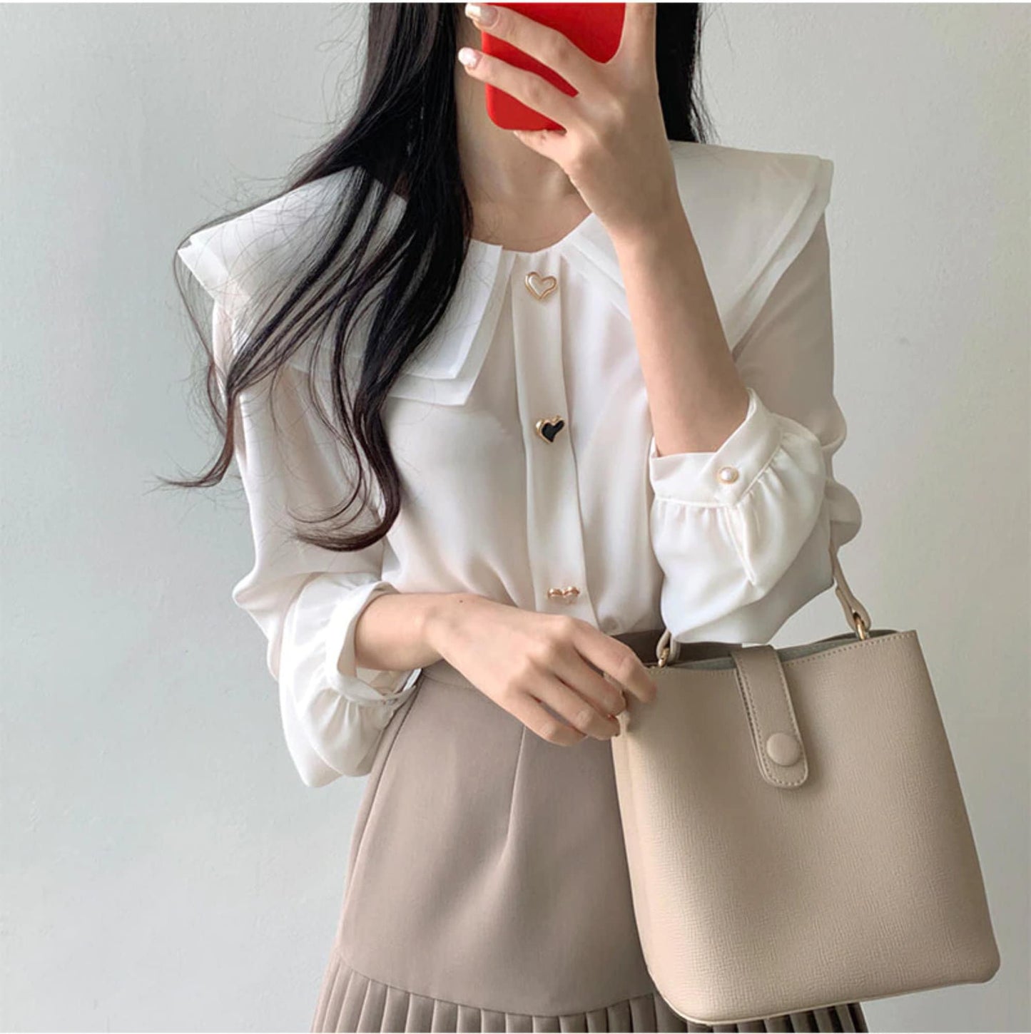 Y2K Fashion Minimalist Elegant Heart Buttoned Blouse | Korean Fashion | See Through Blouse | Kawaii Chiffon Top | Light Academia