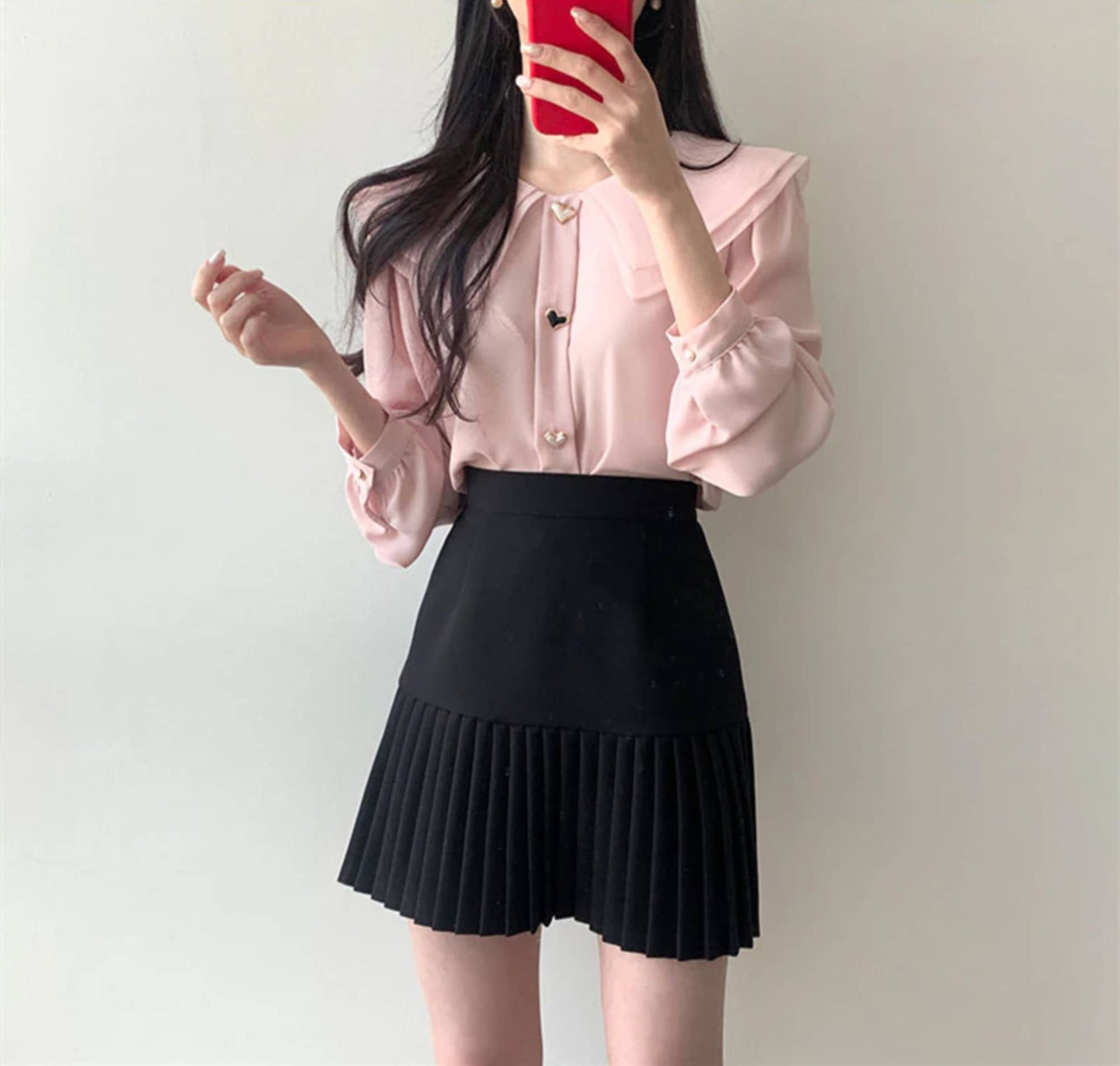 Y2K Fashion Minimalist Elegant Heart Buttoned Blouse | Korean Fashion | See Through Blouse | Kawaii Chiffon Top | Light Academia