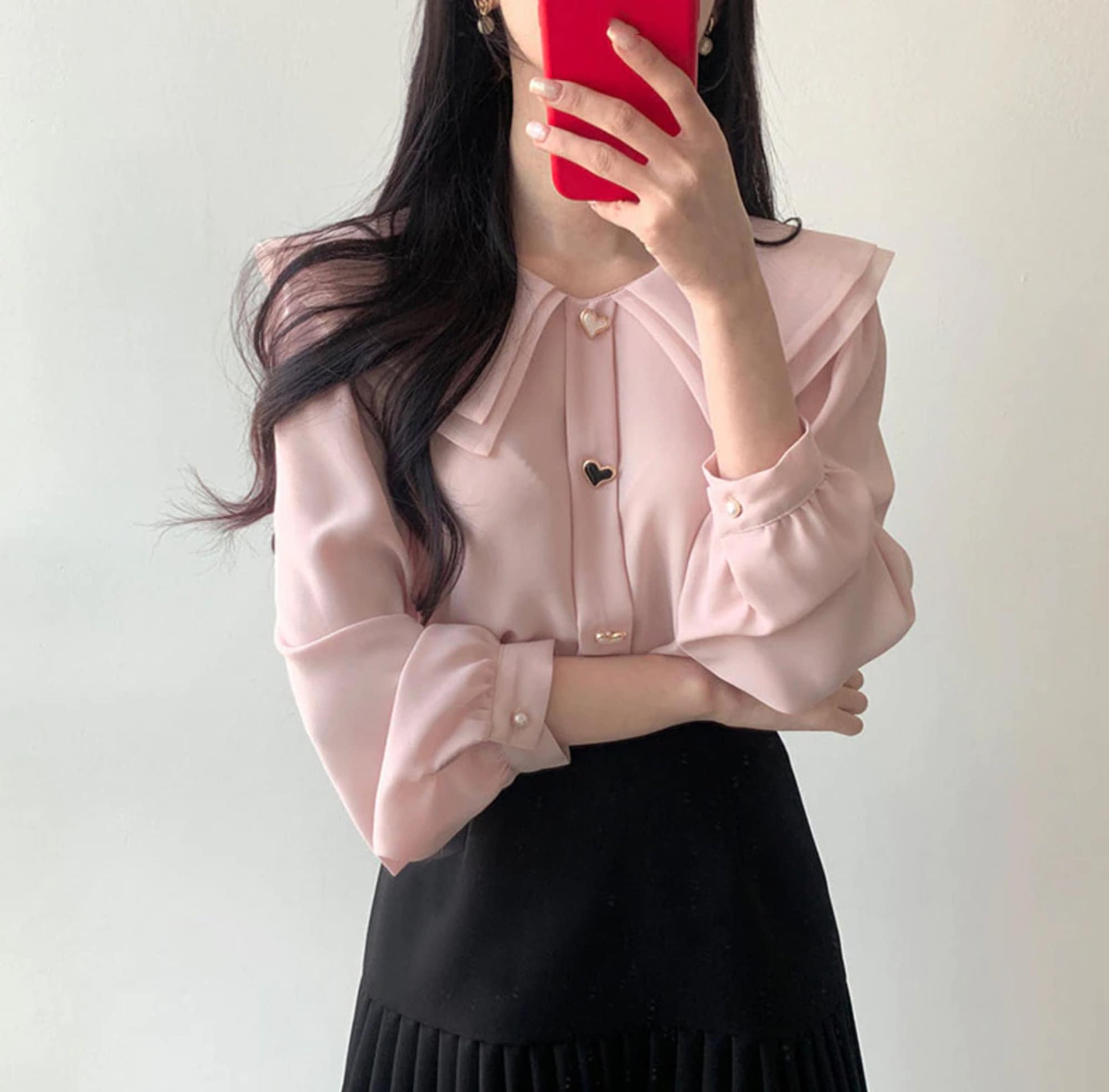 Y2K Fashion Minimalist Elegant Heart Buttoned Blouse | Korean Fashion | See Through Blouse | Kawaii Chiffon Top | Light Academia