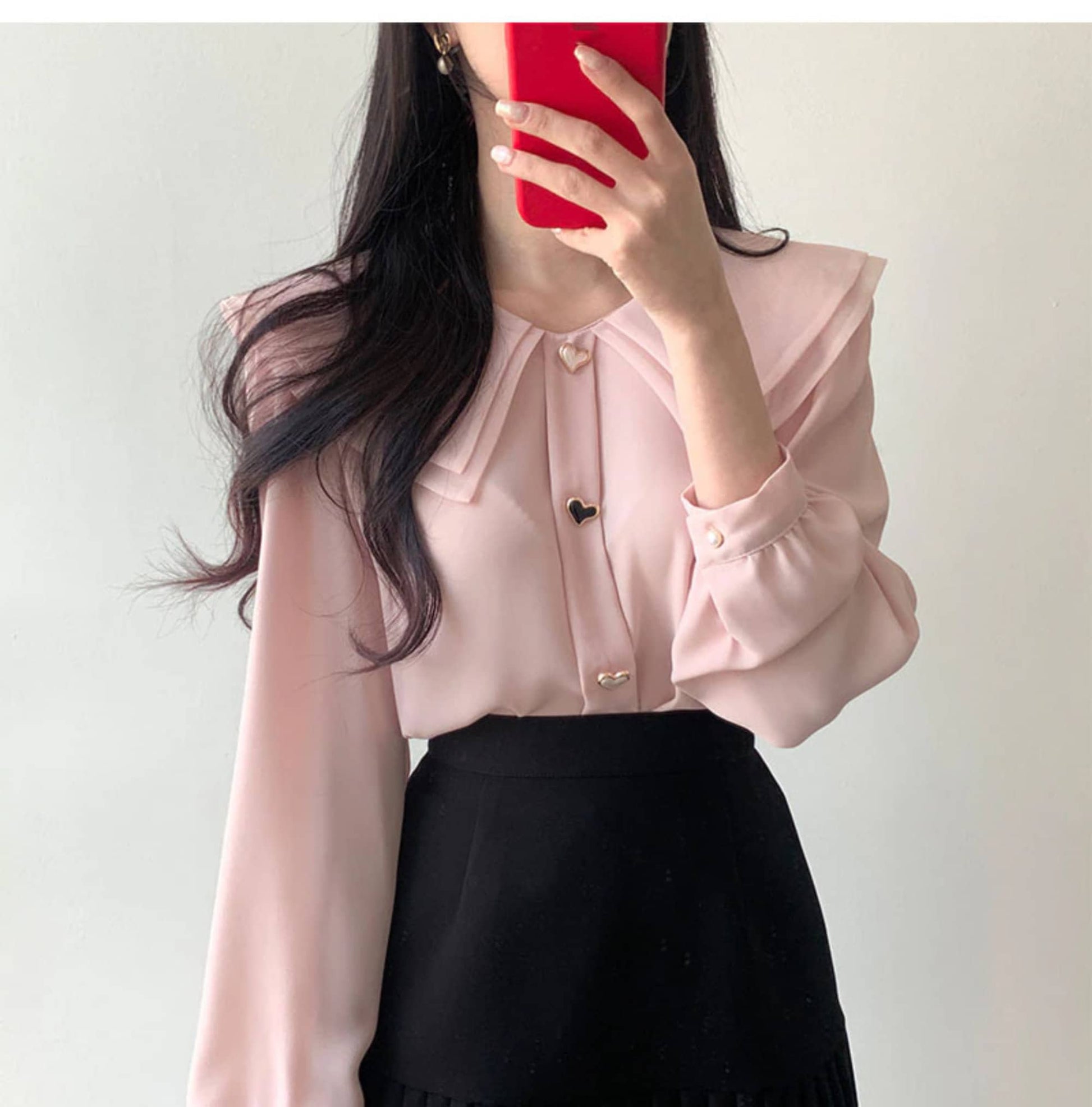 Y2K Fashion Minimalist Elegant Heart Buttoned Blouse | Korean Fashion | See Through Blouse | Kawaii Chiffon Top | Light Academia