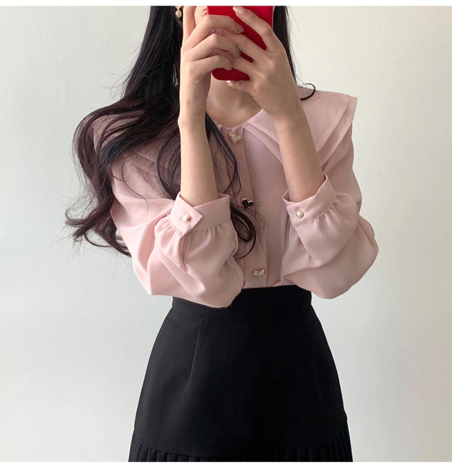 Y2K Fashion Minimalist Elegant Heart Buttoned Blouse | Korean Fashion | See Through Blouse | Kawaii Chiffon Top | Light Academia