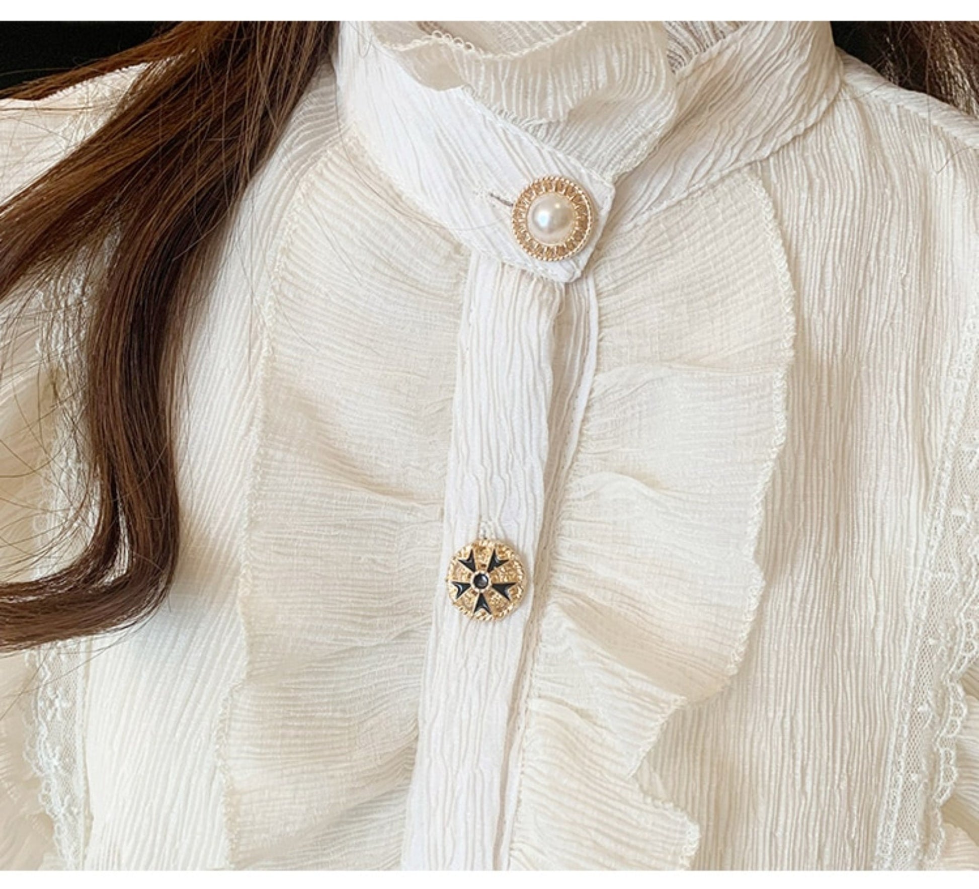 Light Academia Victorian Beige Chiffon Blouse Poet Shirt | Lace Blouse | Vintage Ruffle Turtleneck Blouse | Korean Fashion