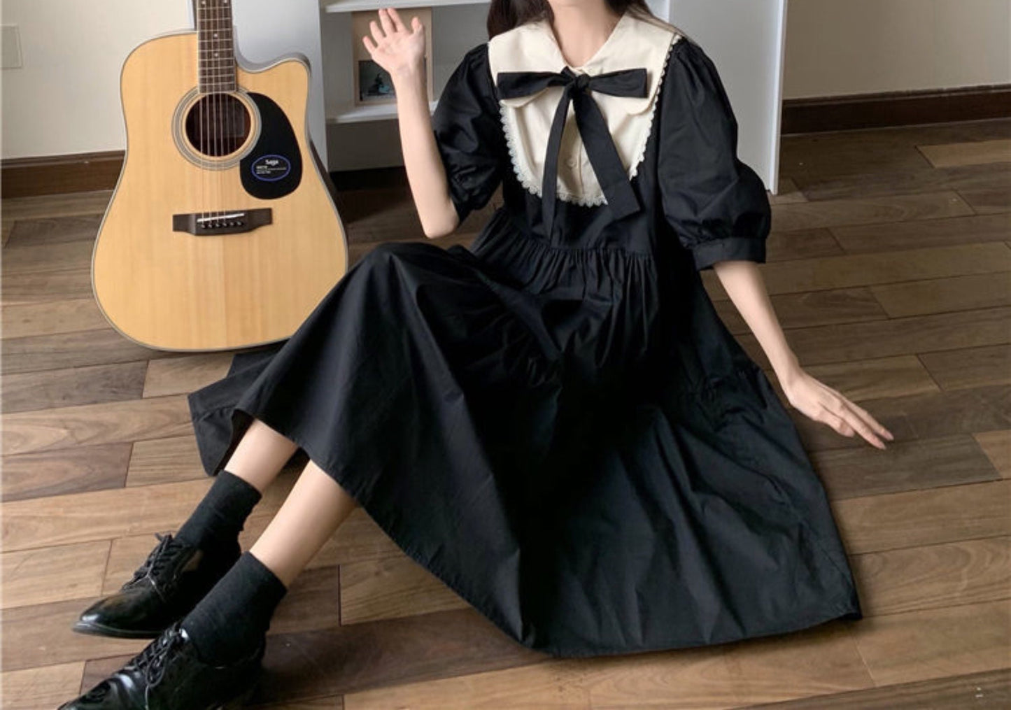 Harajuku Ouji Fashion Witch Gothic Dress | Kawaii Elegant Vintage Dress | Puff Sleeve Preppy Style Sundress