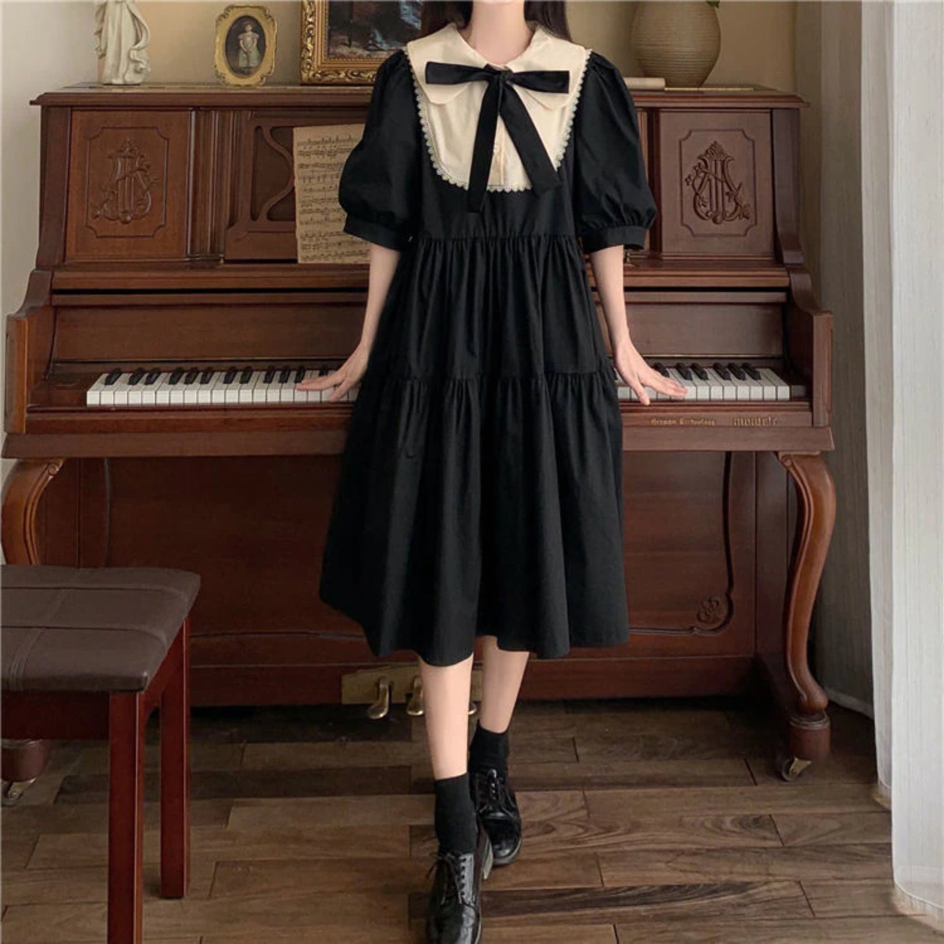 Harajuku Ouji Fashion Witch Gothic Dress | Kawaii Elegant Vintage Dress | Puff Sleeve Preppy Style Sundress