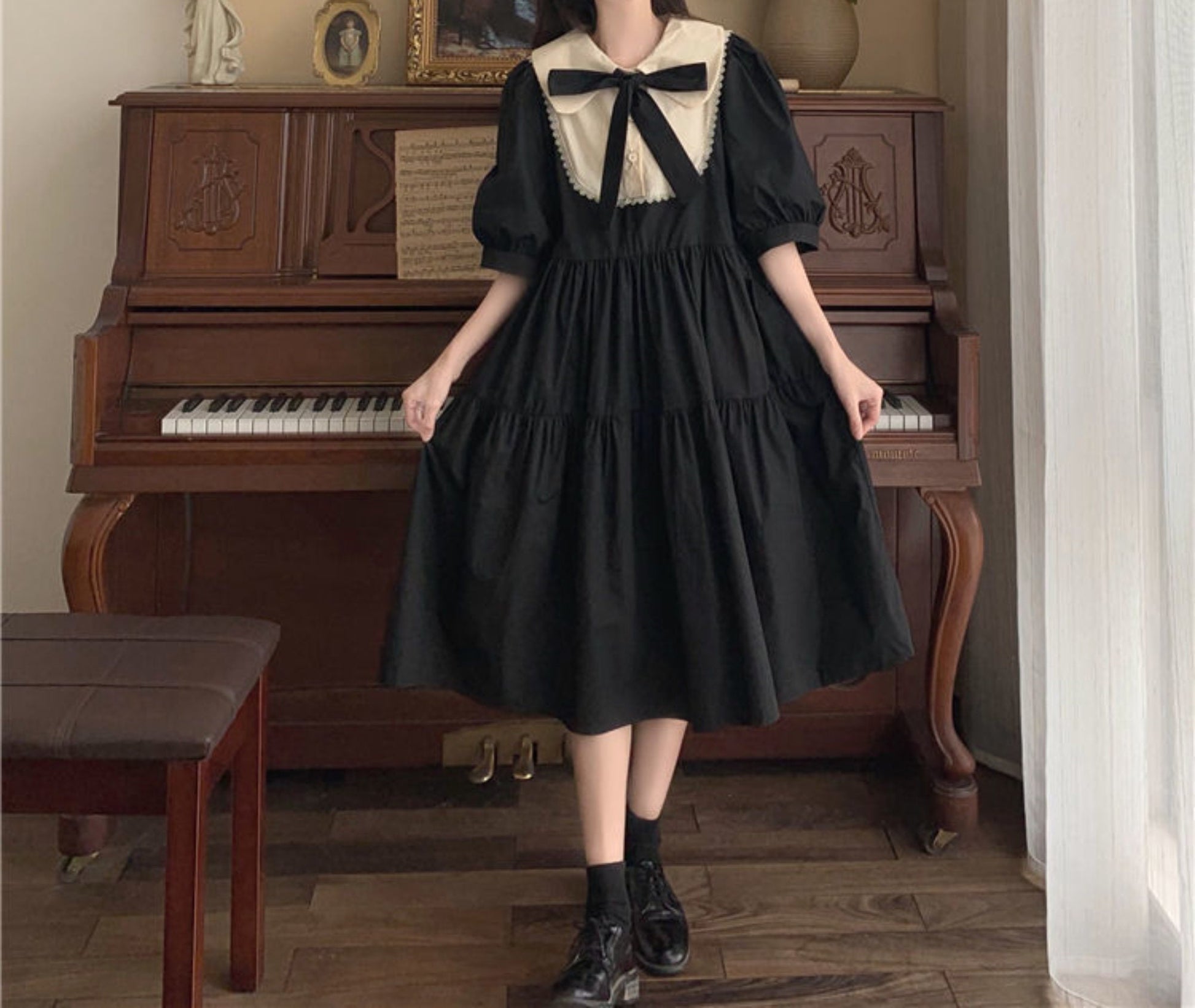 Harajuku Ouji Fashion Witch Gothic Dress | Kawaii Elegant Vintage Dress | Puff Sleeve Preppy Style Sundress