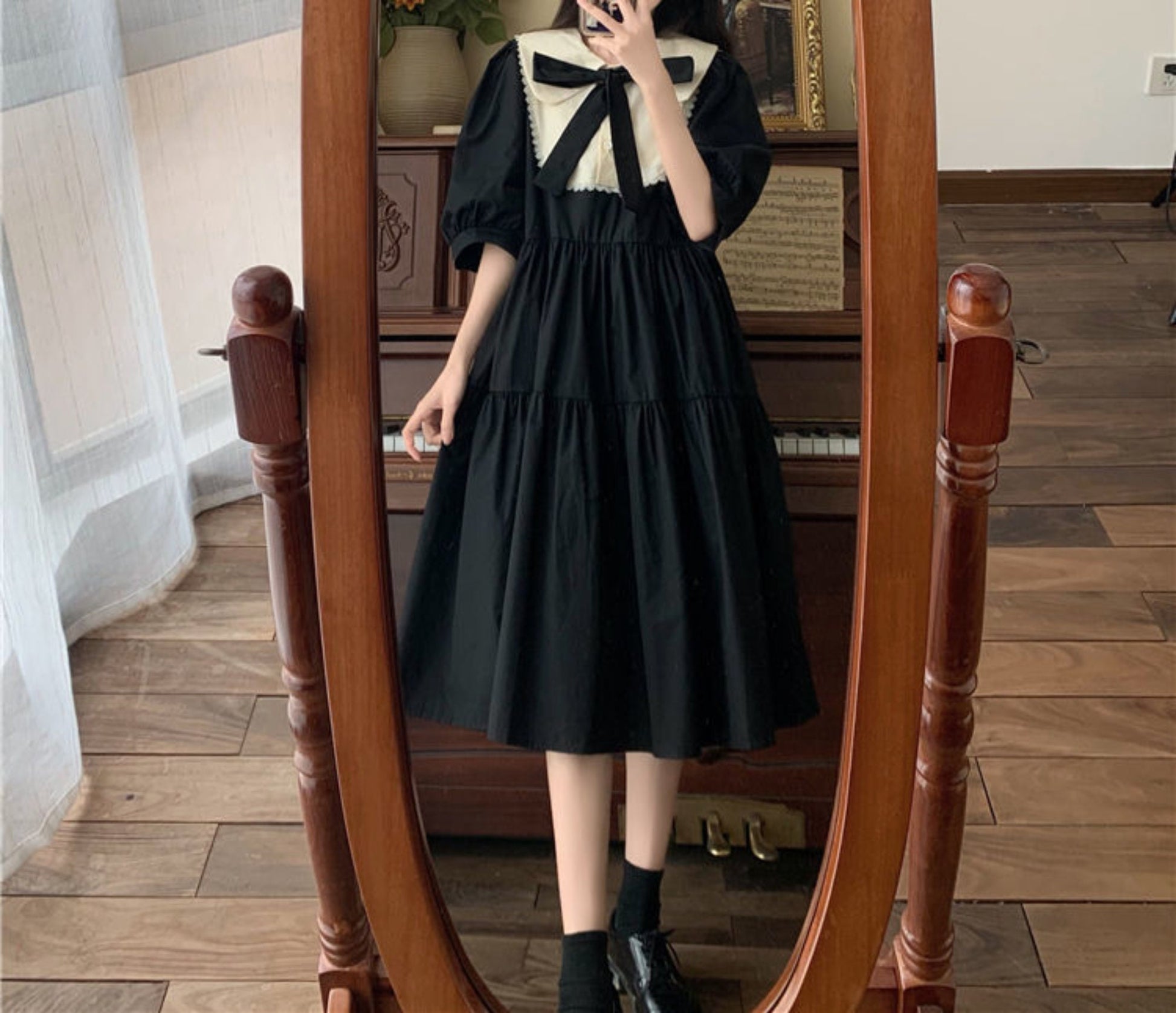 Harajuku Ouji Fashion Witch Gothic Dress | Kawaii Elegant Vintage Dress | Puff Sleeve Preppy Style Sundress