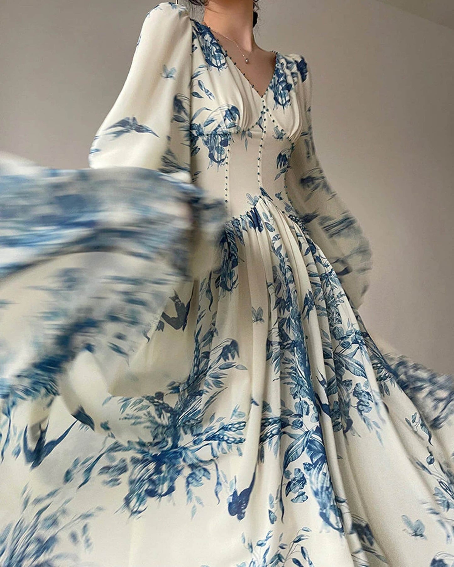 Tulle Fairy Corset Blue Floral Dress | Summer Chiffon V Neck Dress | Romantic Y2K Dress