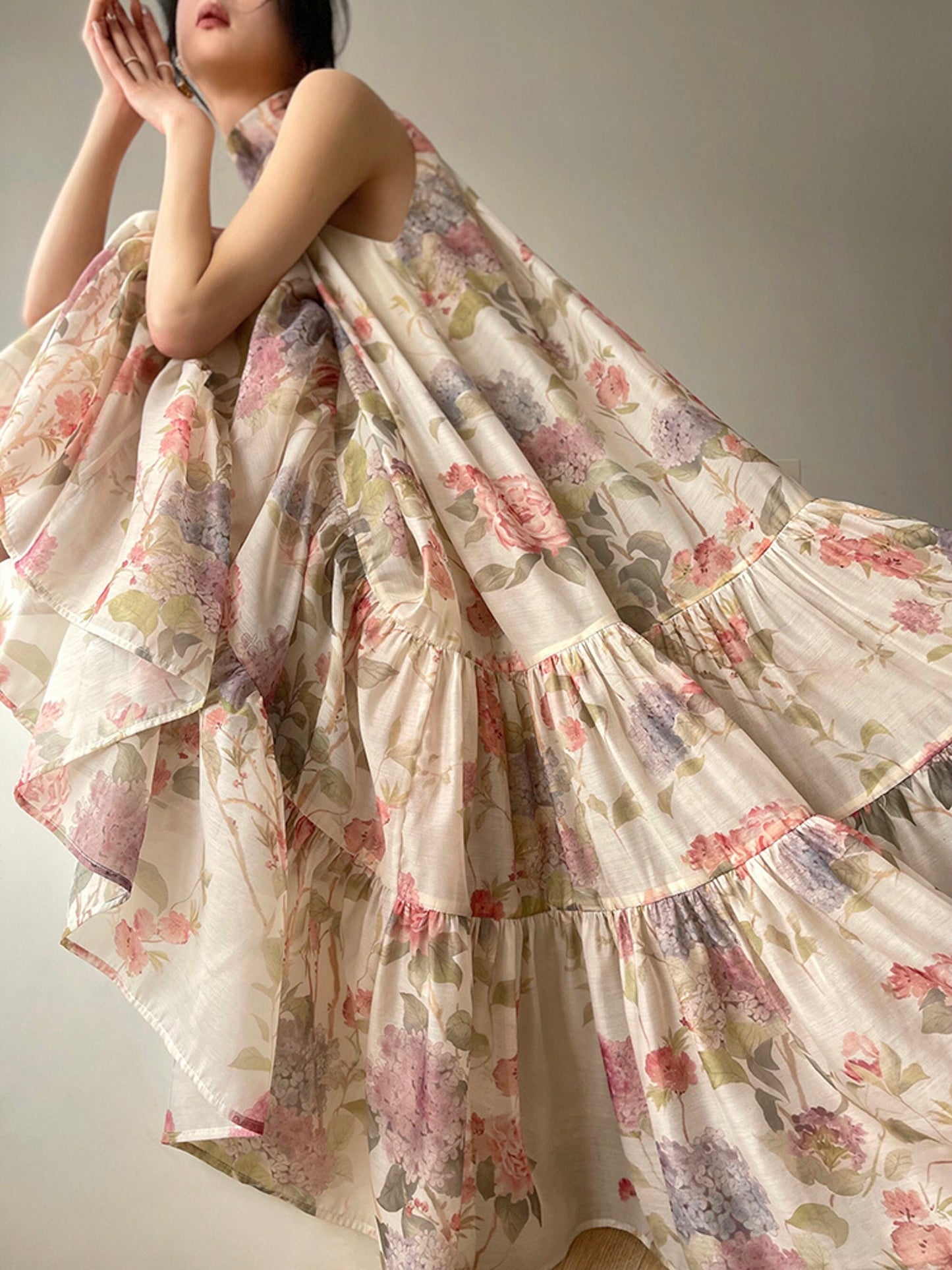 Maxi Fairycore Floral Sleeveless Summer Dress | Elegant Loose Ruffle Y2k Dress | Japanese Style Summer Sun Dress