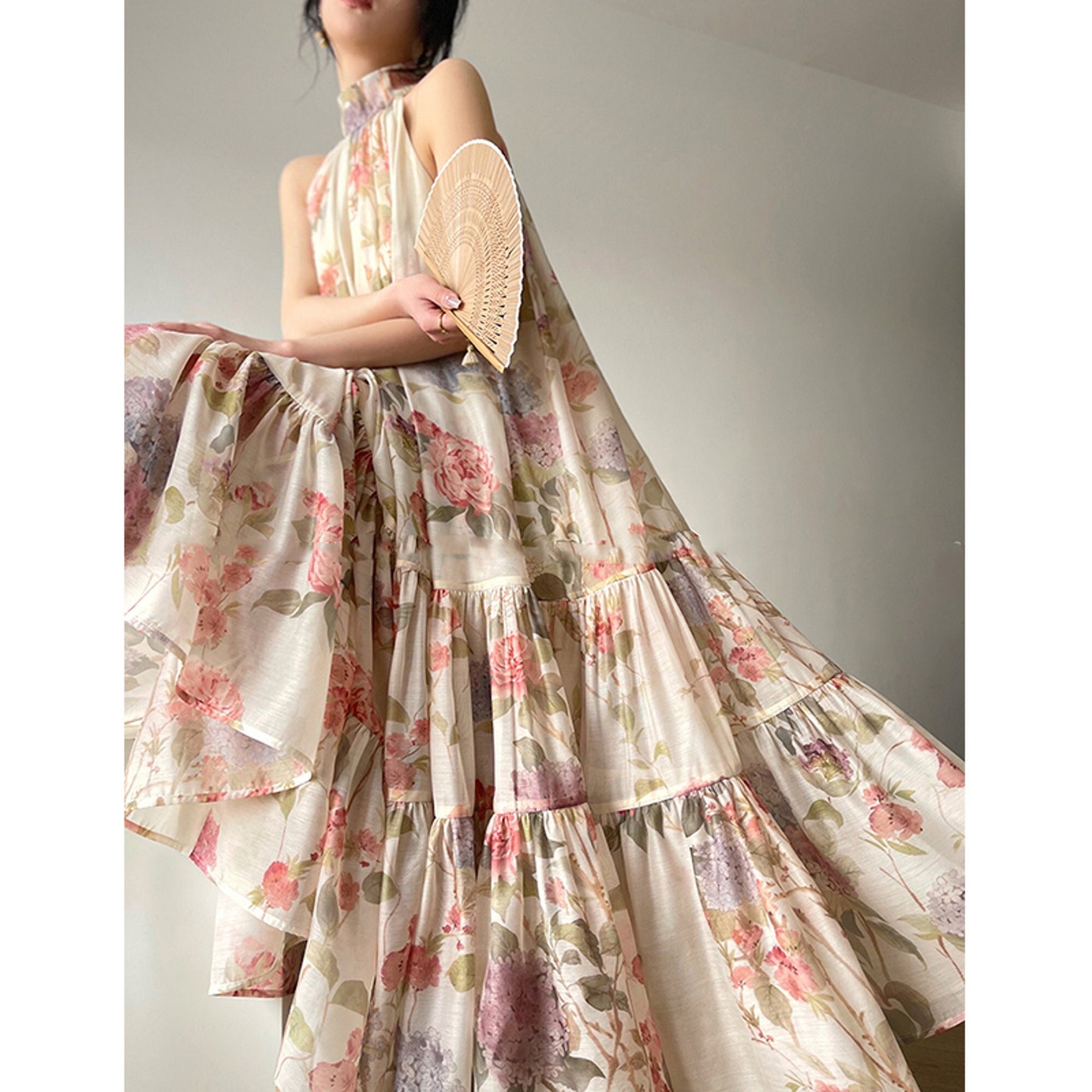 Maxi Fairycore Floral Sleeveless Summer Dress | Elegant Loose Ruffle Y2k Dress | Japanese Style Summer Sun Dress