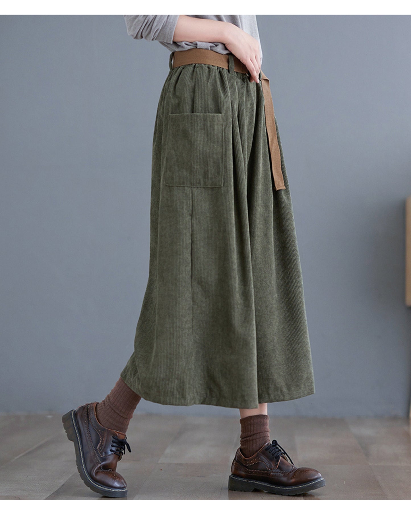 Retro Style Wide Leg Corduroy Pants with Belt | Korean Fashion High Waisted Pants | Alt Clothing