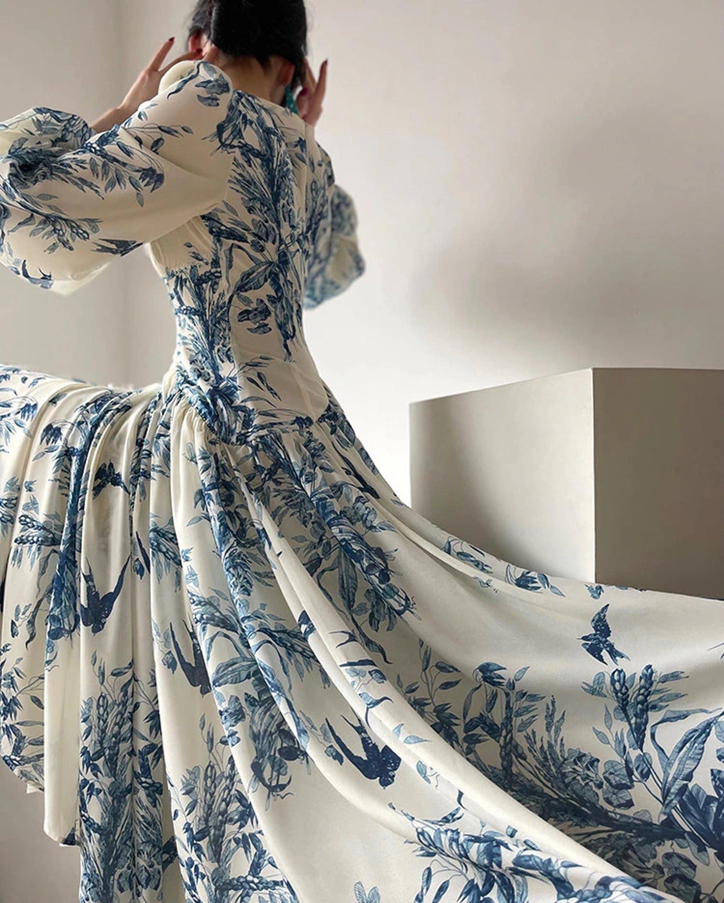 Tulle Fairy Corset Blue Floral Dress | Summer Chiffon V Neck Dress | Romantic Y2K Dress