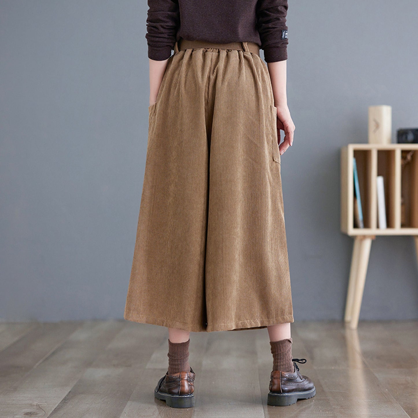 Retro Style Wide Leg Corduroy Pants with Belt | Korean Fashion High Waisted Pants | Alt Clothing