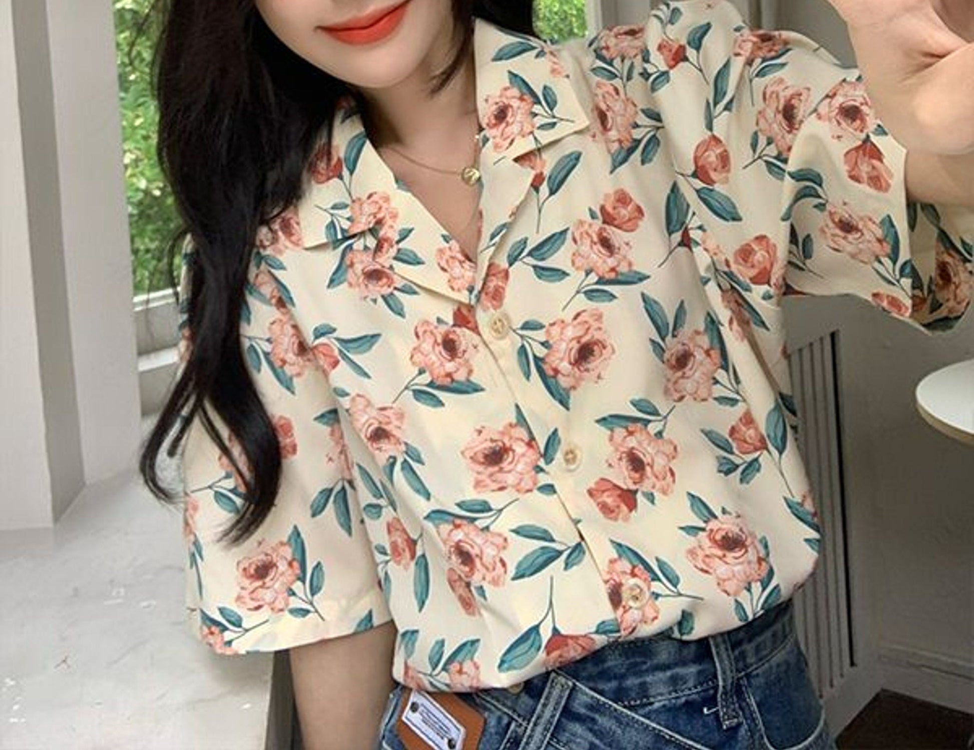 Korean Fashion Chiffon Floral Oversize Shirt | Hawaii Shirt | Japanese Streetwear | French Style Ruffle Blouse
