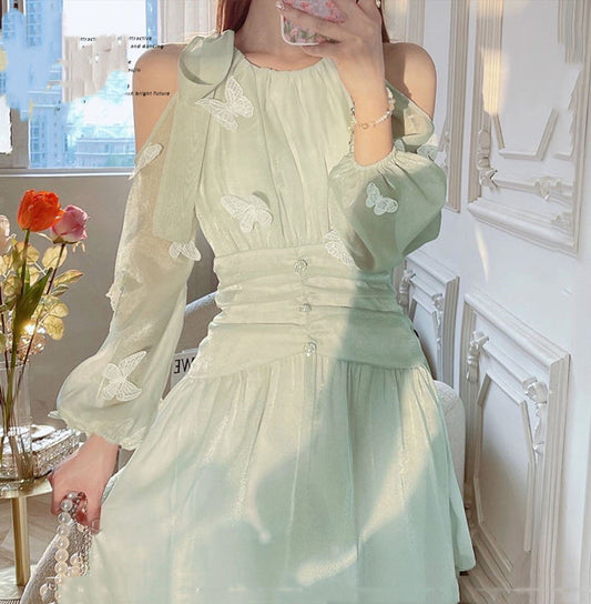 Kawaii Sea Green Butterfly Detailed Lace Dress | Tulle Dress | Mini Korean Fashion Princess Dress