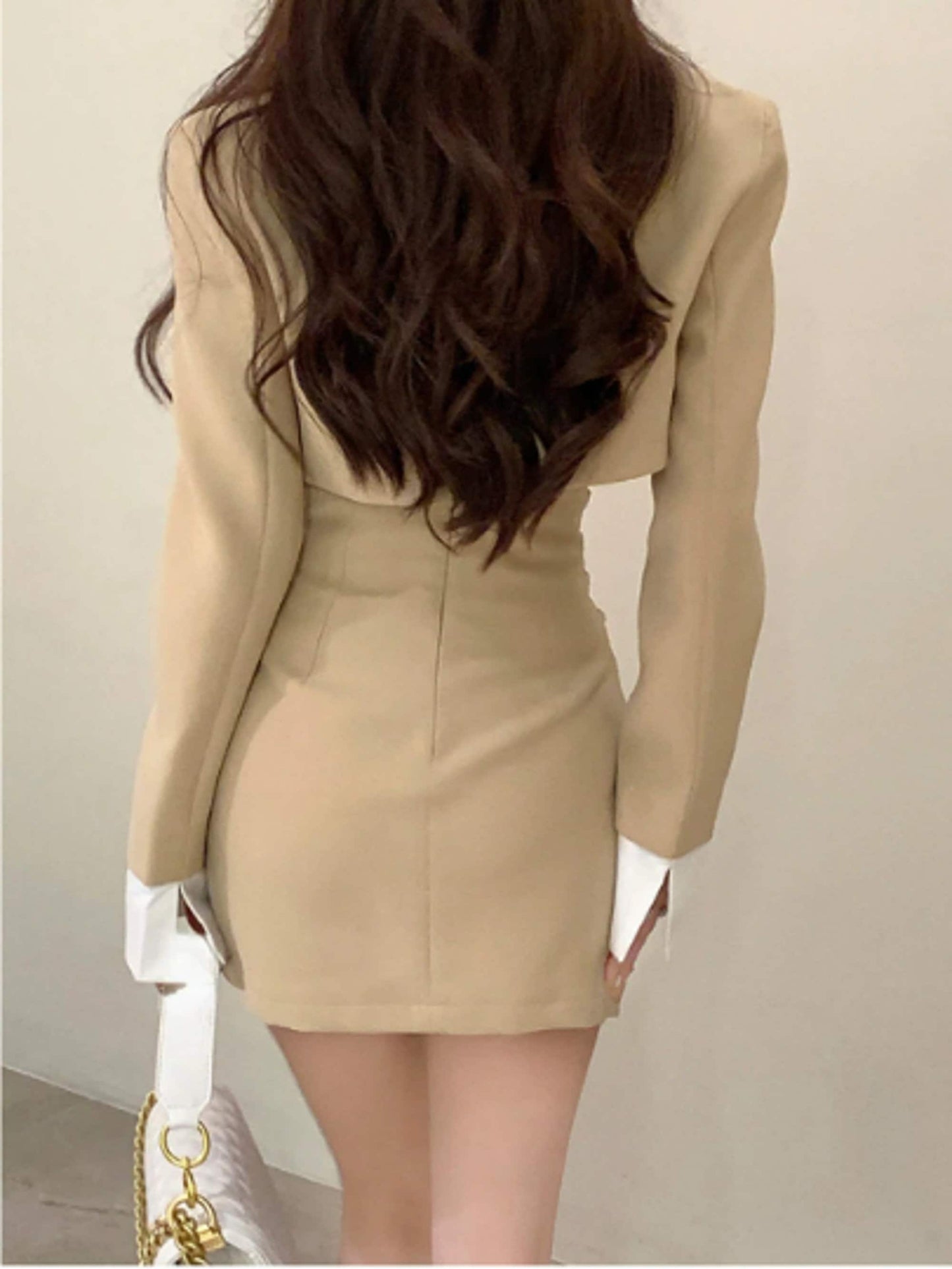 Y2K Style Three Piece Suit Dress | Light Academia Mini Skirt and Crop Blazer Jacket White Crop Top | Office | Korean Fashion