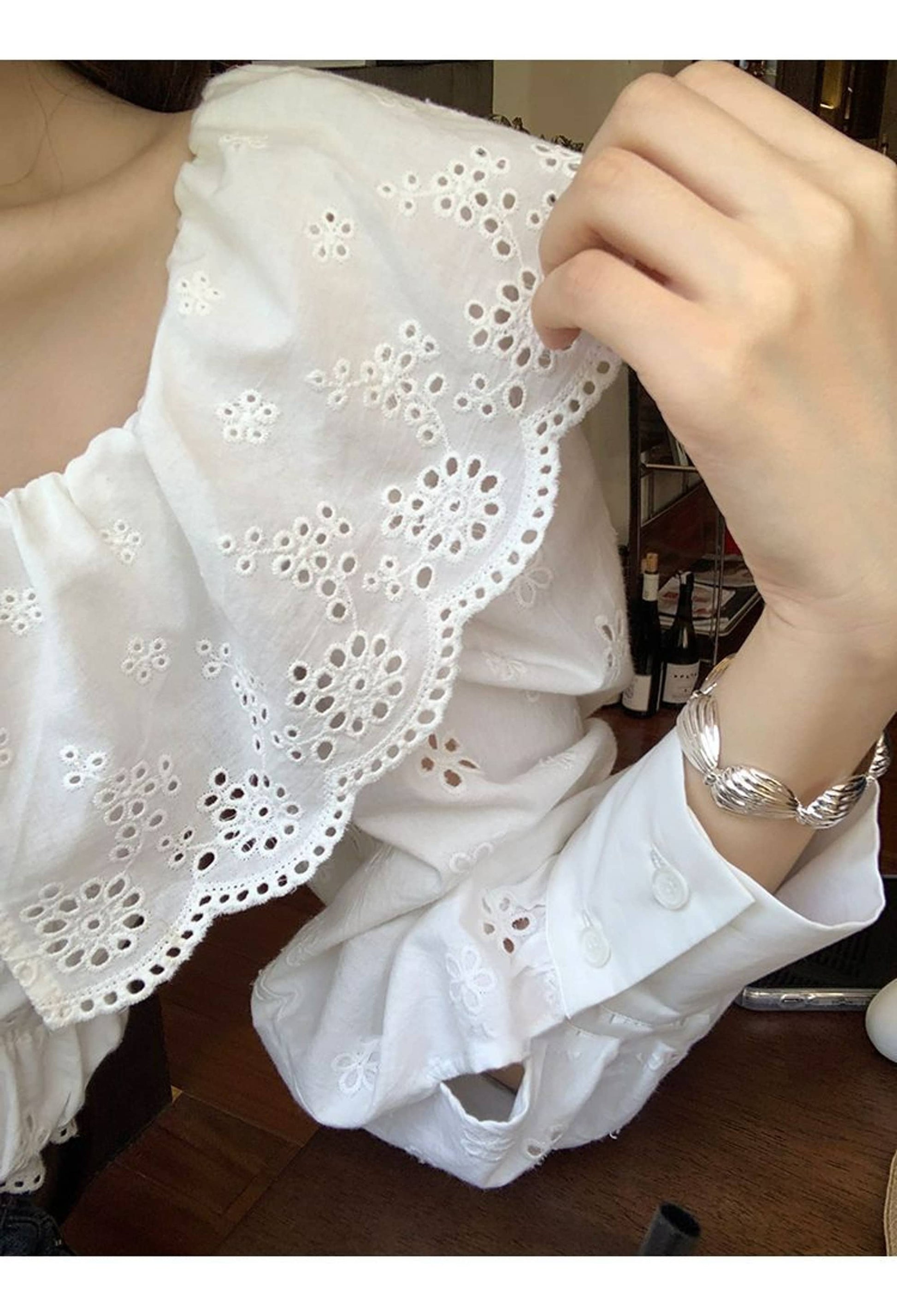 Victorian French Style Poet Blouse | Lace Crop Top Korean Fashion | Doll Collar Lantern Sleeve