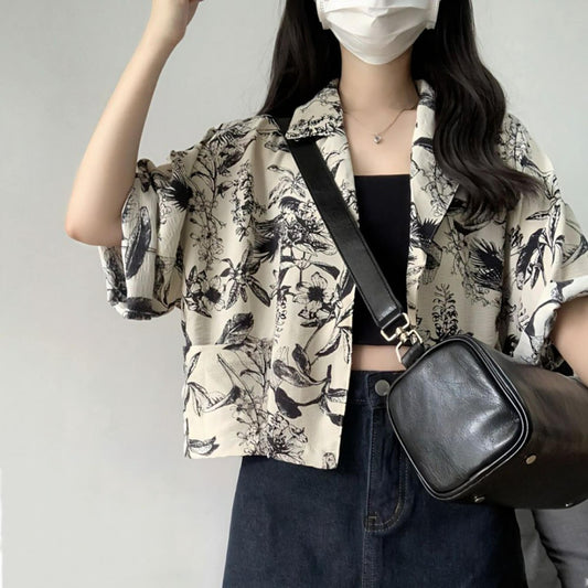 Summer Cropped Artistic Kimono Blouse | Harajuku Fashion | Japanese Streetwear | French Style | Floral Blouse