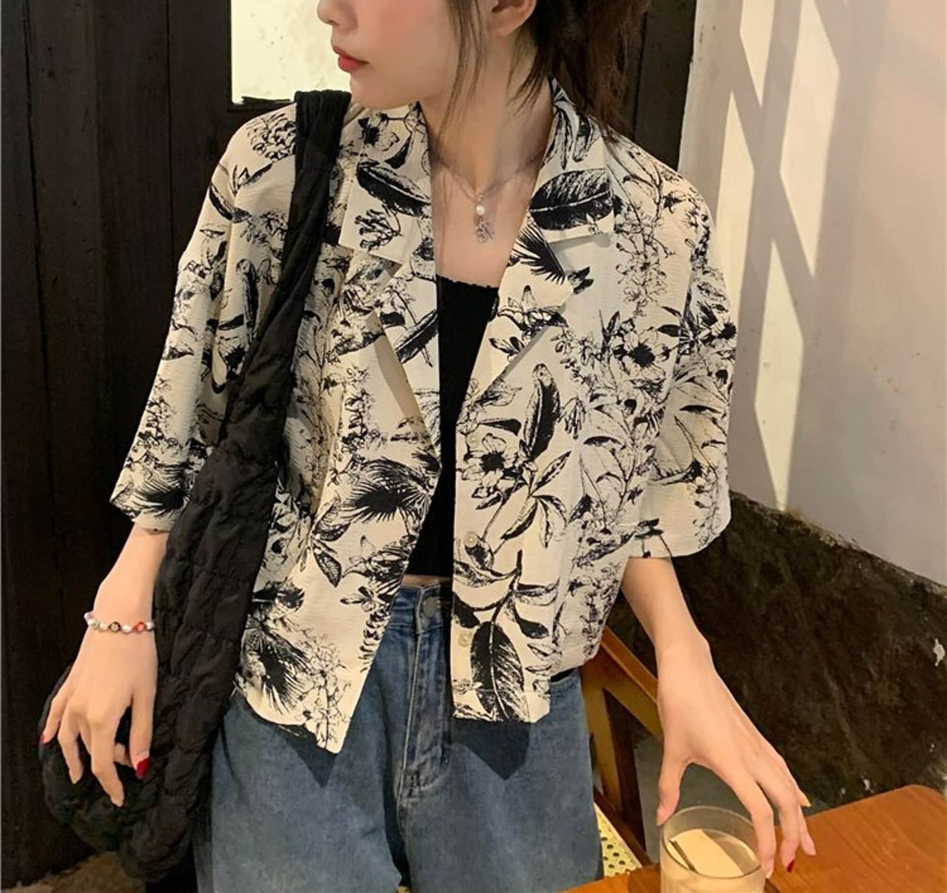 Summer Cropped Artistic Kimono Blouse | Harajuku Fashion | Japanese Streetwear | French Style | Floral Blouse